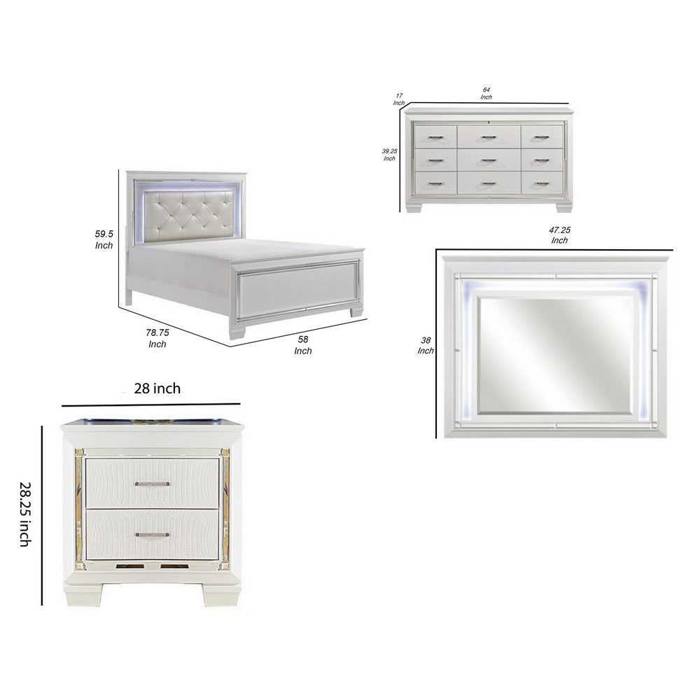 Full Bedroom Set, Drawer Storage, White, 2 Piece Set with Nightstand