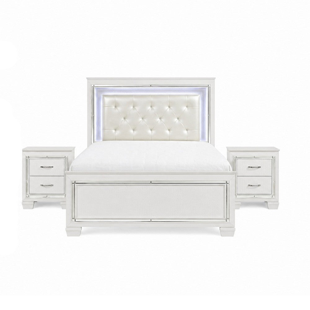 California King Bedroom Set, Drawer Storage, White, 3 Piece Set with 2 Nightstands