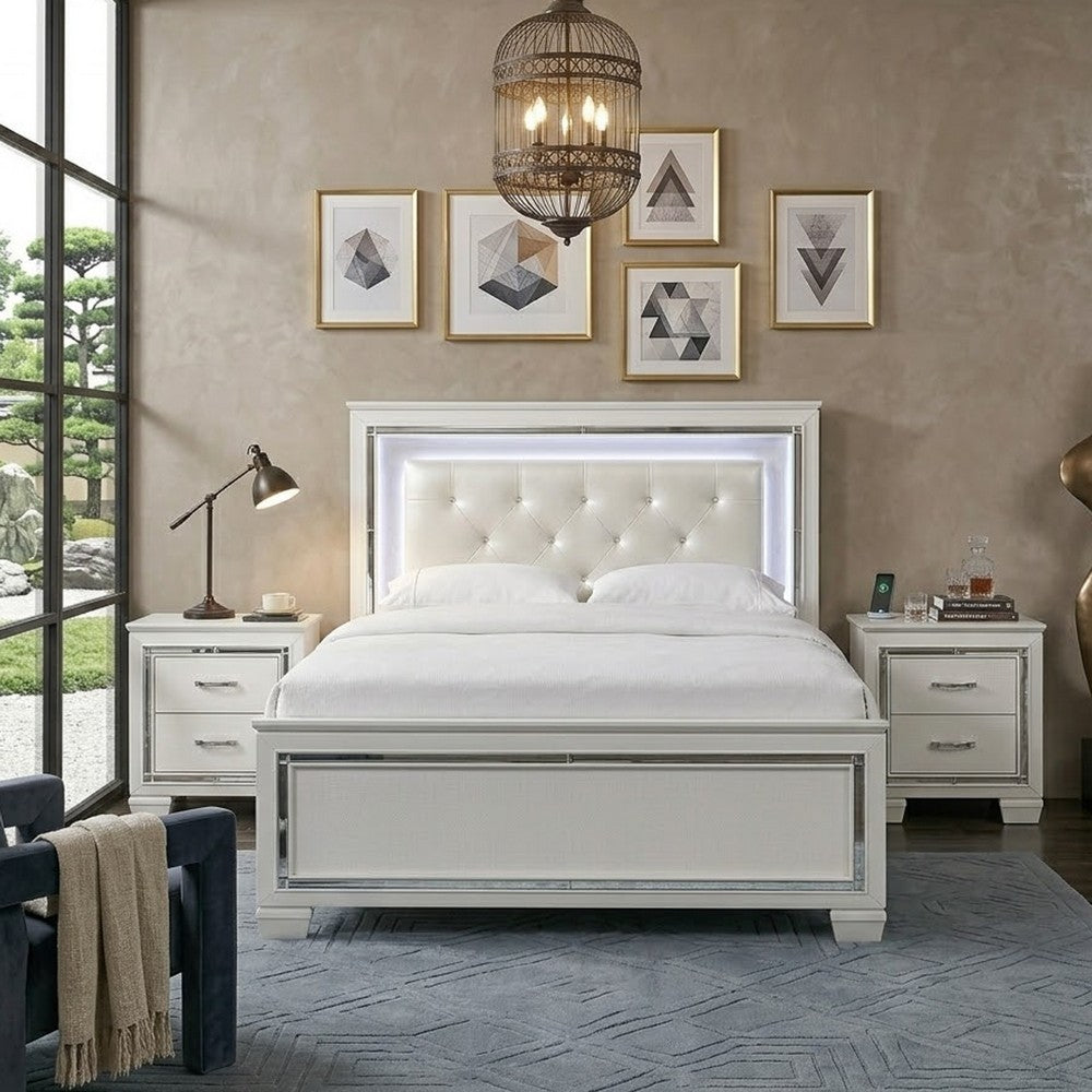 California King Bedroom Set, Drawer Storage, White, 3 Piece Set with 2 Nightstands