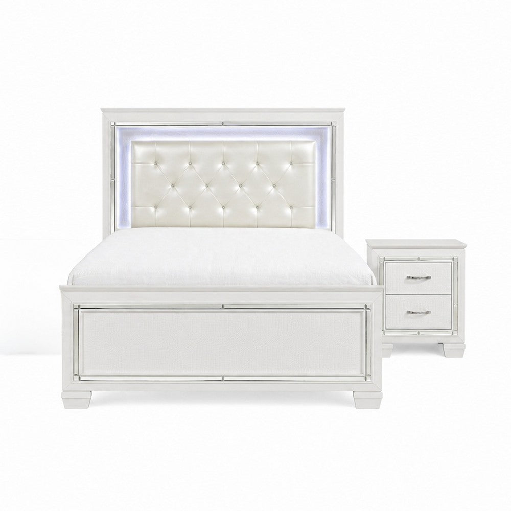 California King Bedroom Set, Drawer Storage, White, 2 Piece Set with Nightstand
