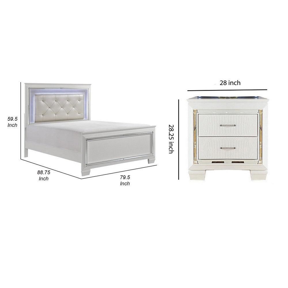 California King Bedroom Set, Drawer Storage, White, 2 Piece Set with Nightstand