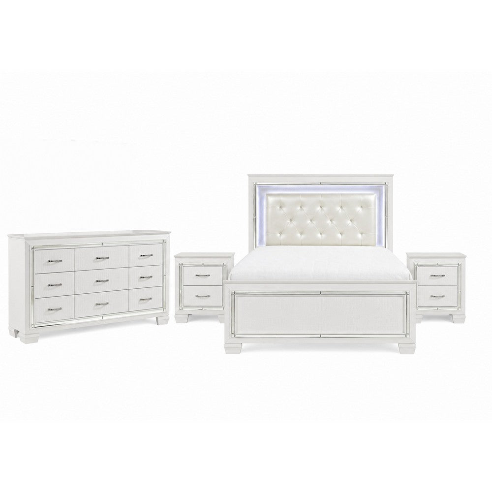 California King Bedroom Set, Drawer Storage, White, 4 Piece Set with 2 Nightstands and Dresser
