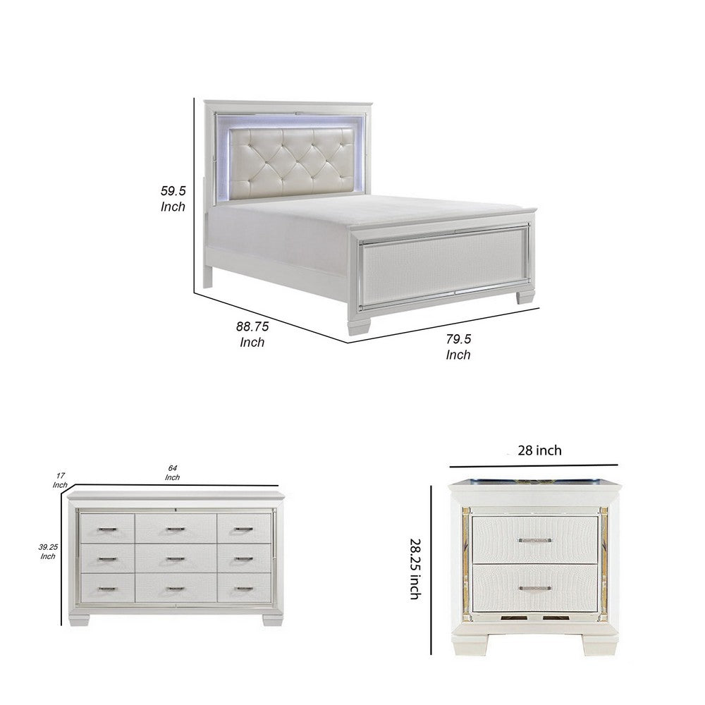 California King Bedroom Set, Drawer Storage, White, 4 Piece Set with 2 Nightstands and Dresser