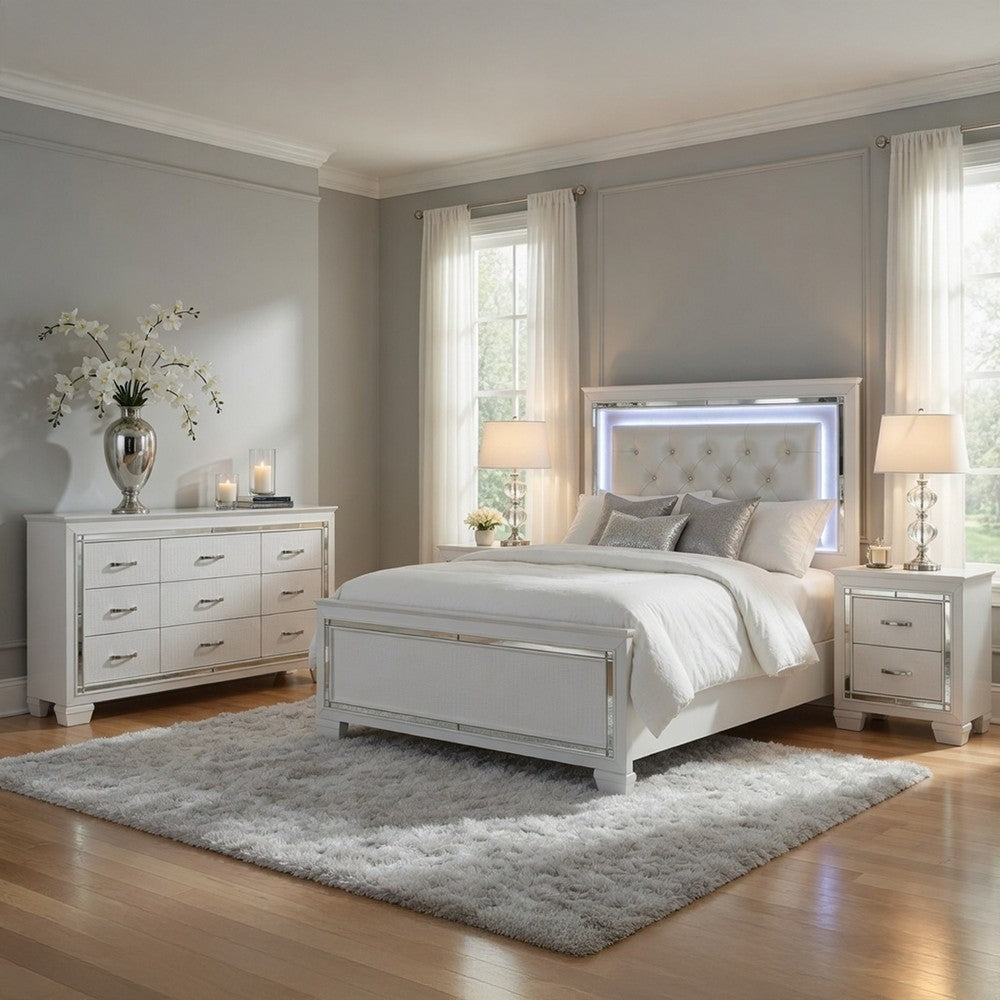 California King Bedroom Set, Drawer Storage, White, 4 Piece Set with 2 Nightstands and Dresser