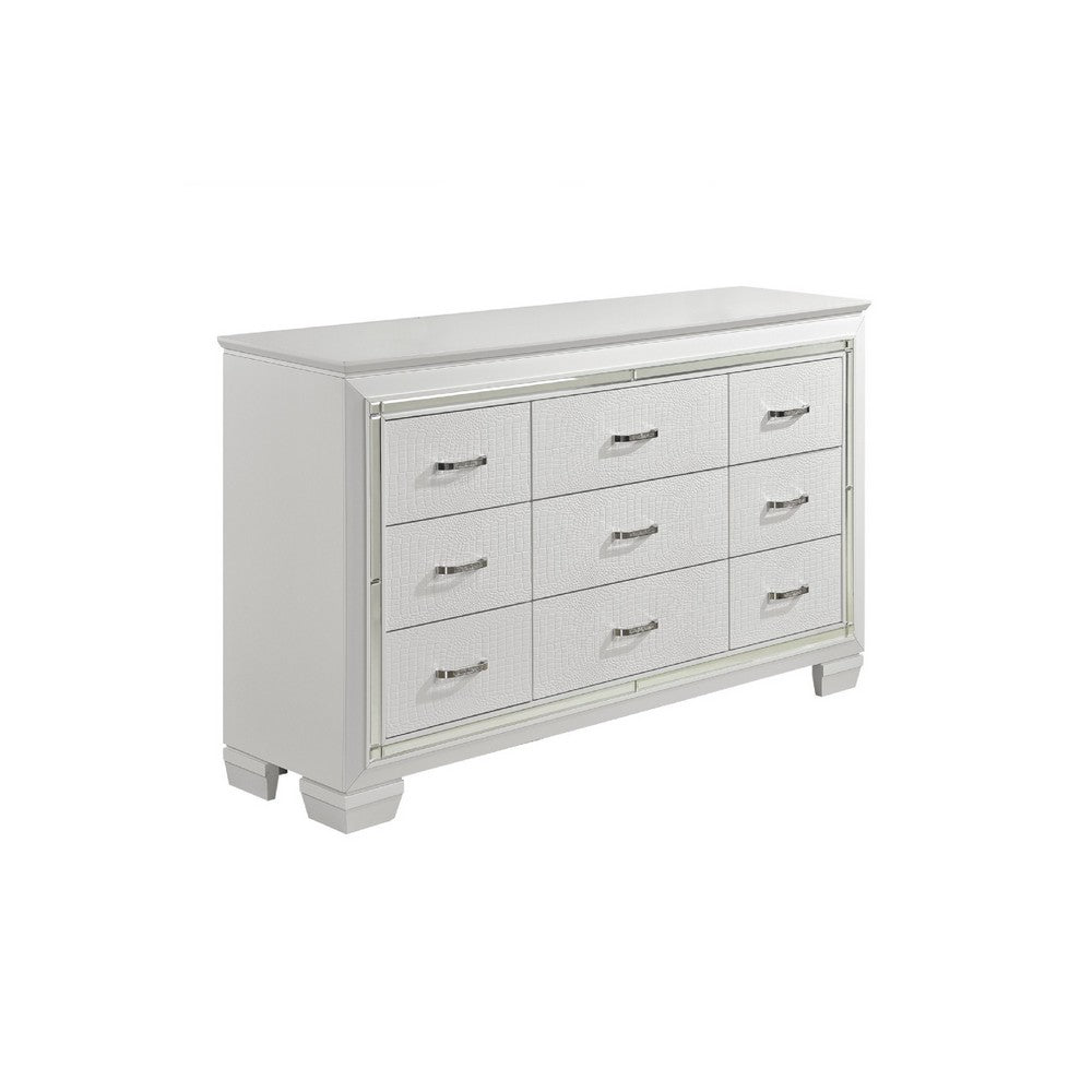 Queen Bedroom Set, Drawer Storage, White, 5 Piece Set with 2 Nightstands, Dresser, and Mirror