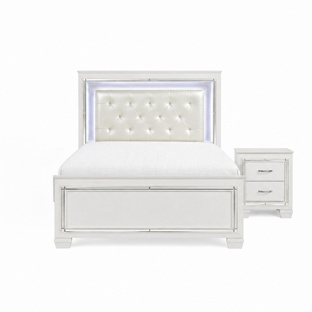 Queen Bedroom Set, Drawer Storage, White, 3 Piece Set with 2 Nightstands