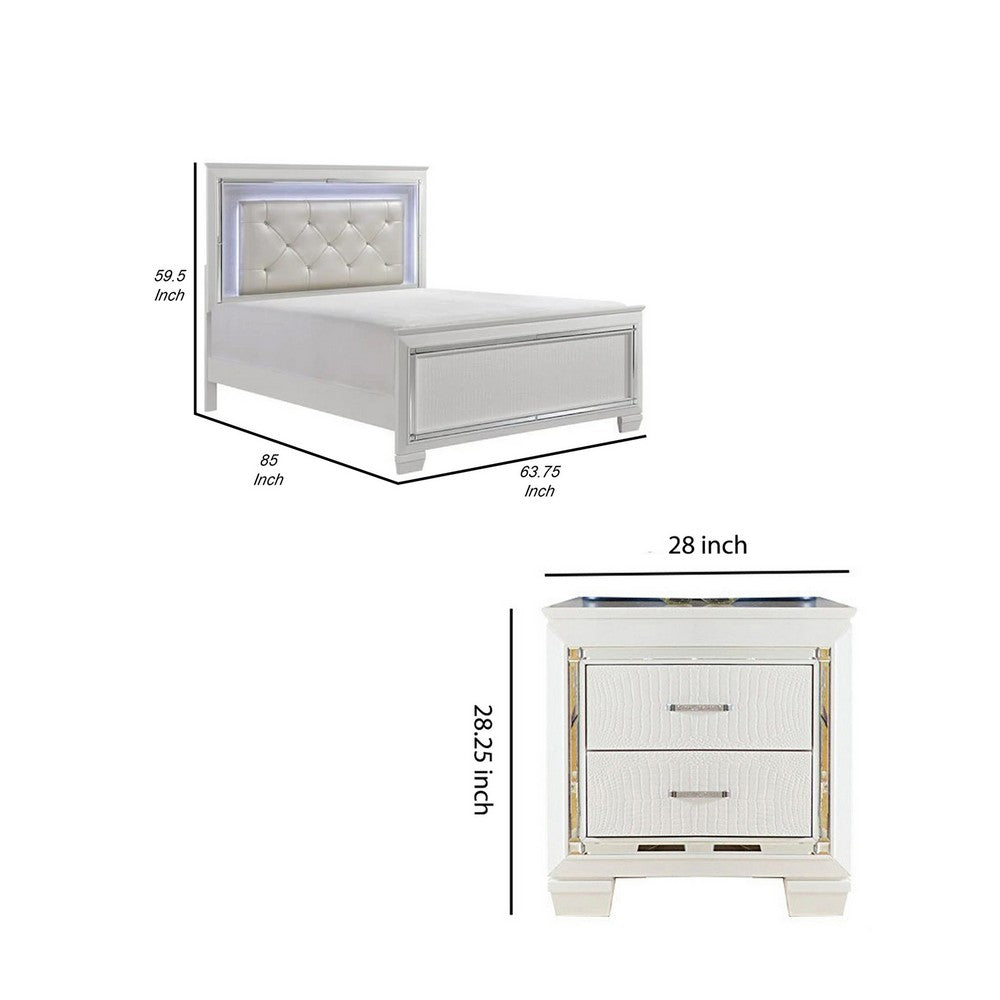 Queen Bedroom Set, Drawer Storage, White, 3 Piece Set with 2 Nightstands