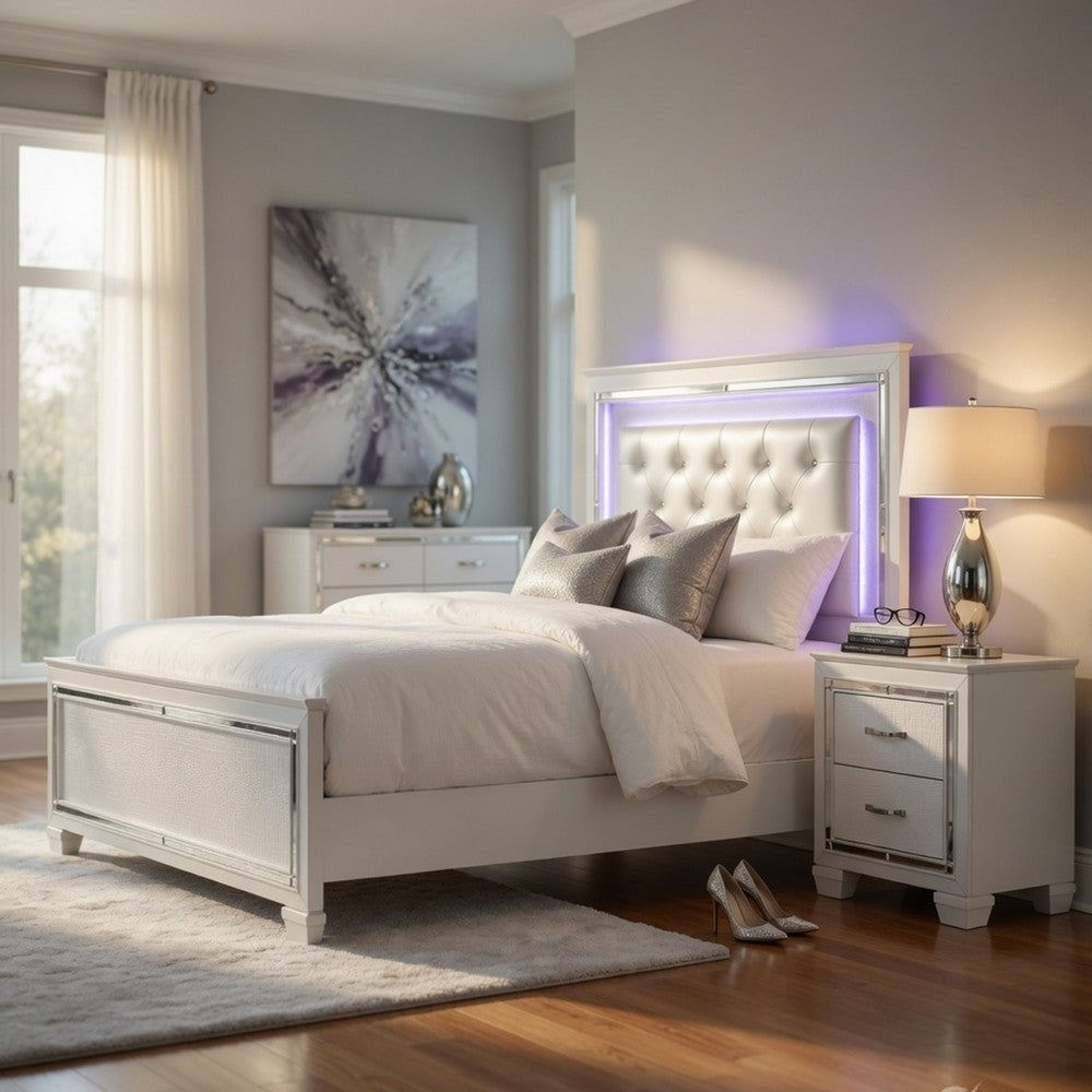 Queen Bedroom Set, Drawer Storage, White, 3 Piece Set with 2 Nightstands