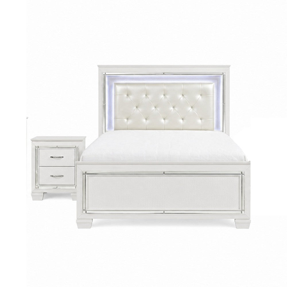 Queen Bedroom Set, Drawer Storage, White, 2 Piece Set with Nightstand