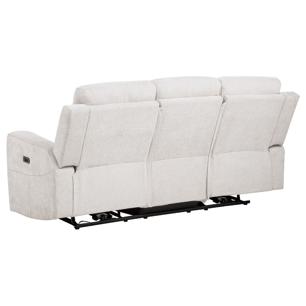 Kenie Power Reclining Sofa with Dual USB Ports | Ivory Chenille Fabric
