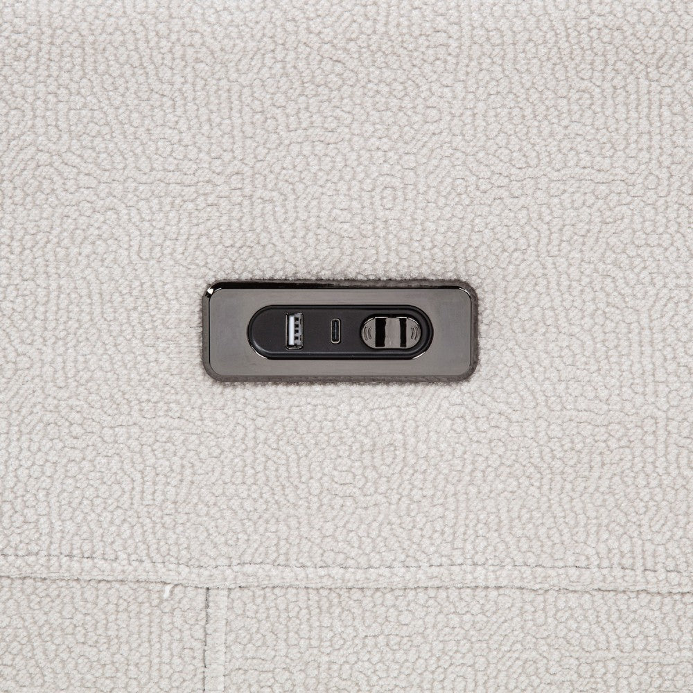 Kenie Power Reclining Sofa with Dual USB Ports | Ivory Chenille Fabric