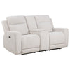 Kenie Power Reclining Loveseat with Console | Ivory Chenille Fabric