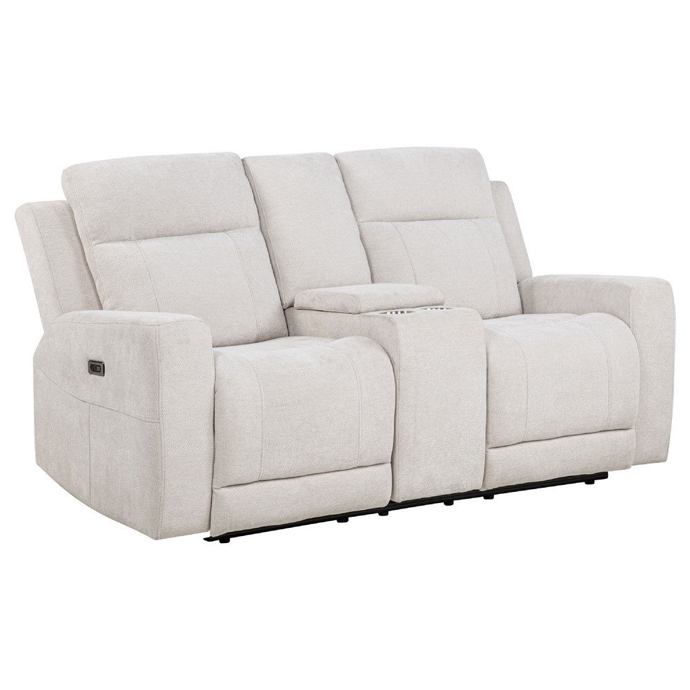 Kenie Power Reclining Loveseat with Console | Ivory Chenille Fabric