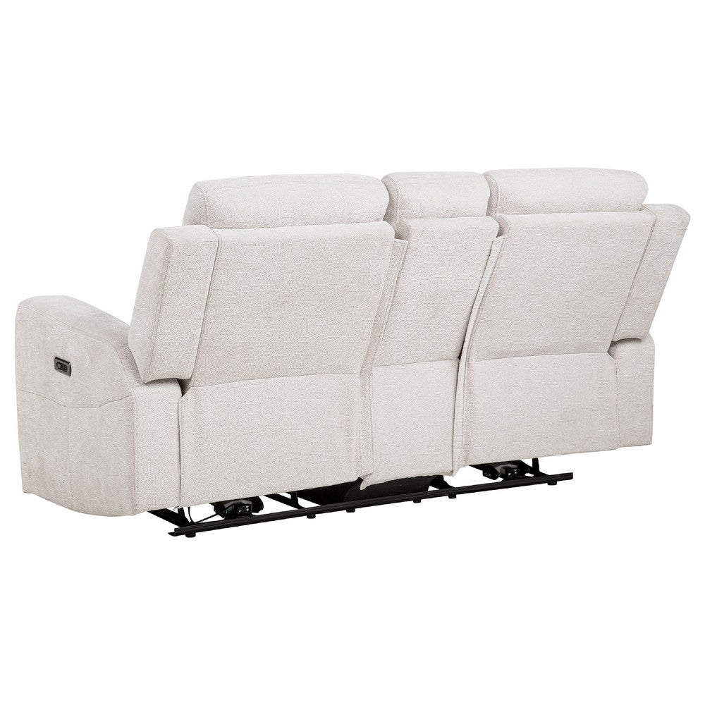 Kenie Power Reclining Loveseat with Console | Ivory Chenille Fabric