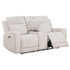 Kenie Power Reclining Loveseat with Console | Ivory Chenille Fabric