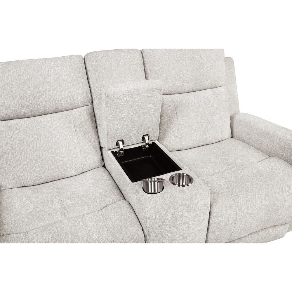 Kenie Power Reclining Loveseat with Console | Ivory Chenille Fabric