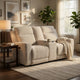 Kenie Power Reclining Loveseat with Console | Ivory Chenille Fabric