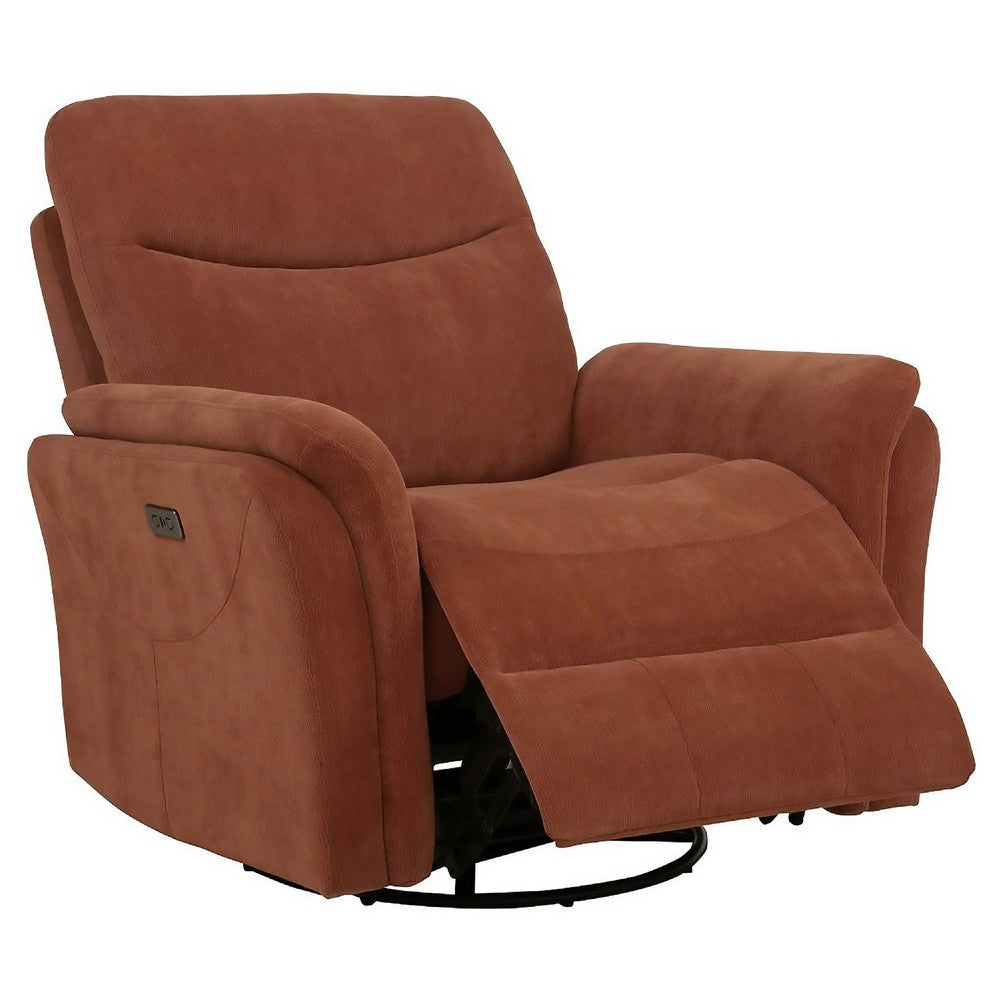Asley Swivel Power Glider Recliner Chair with USB Ports | Brown Fabric