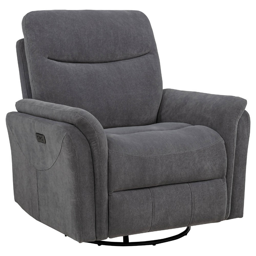 Asley Power Glider Recliner Chair | Swivel Base | USB Ports | Gray Fabric