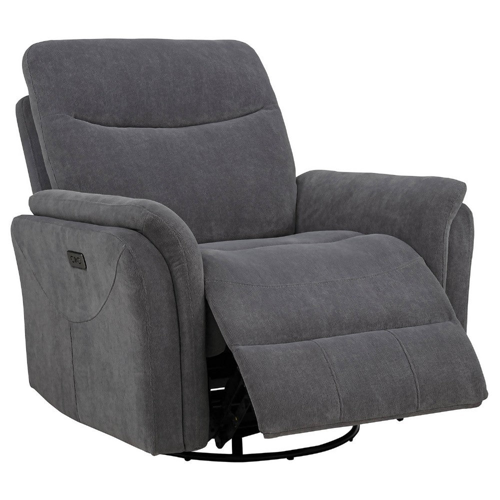 Asley Power Glider Recliner Chair | Swivel Base | USB Ports | Gray Fabric