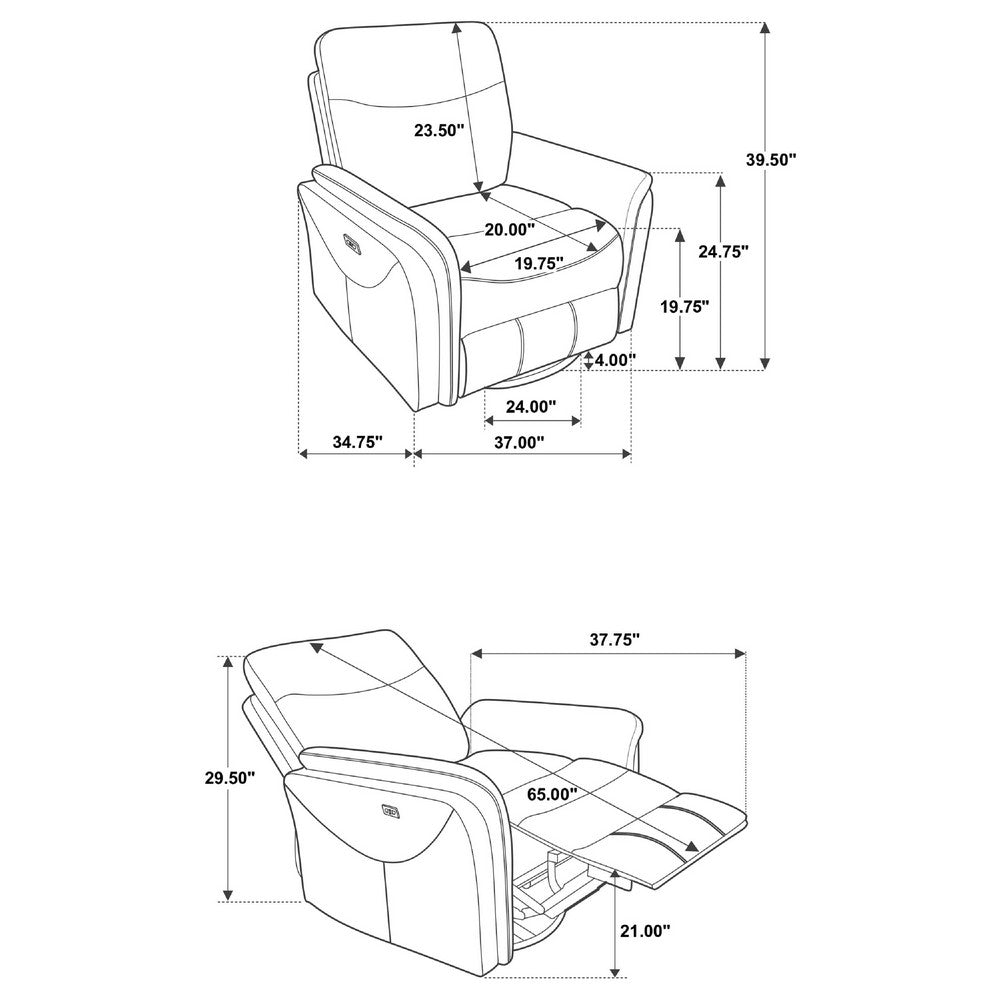 Asley Power Glider Recliner Chair | Swivel Base | USB Ports | Gray Fabric