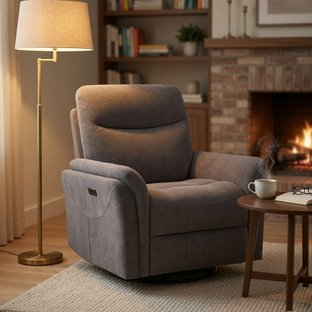 Asley Power Glider Recliner Chair | Swivel Base | USB Ports | Gray Fabric