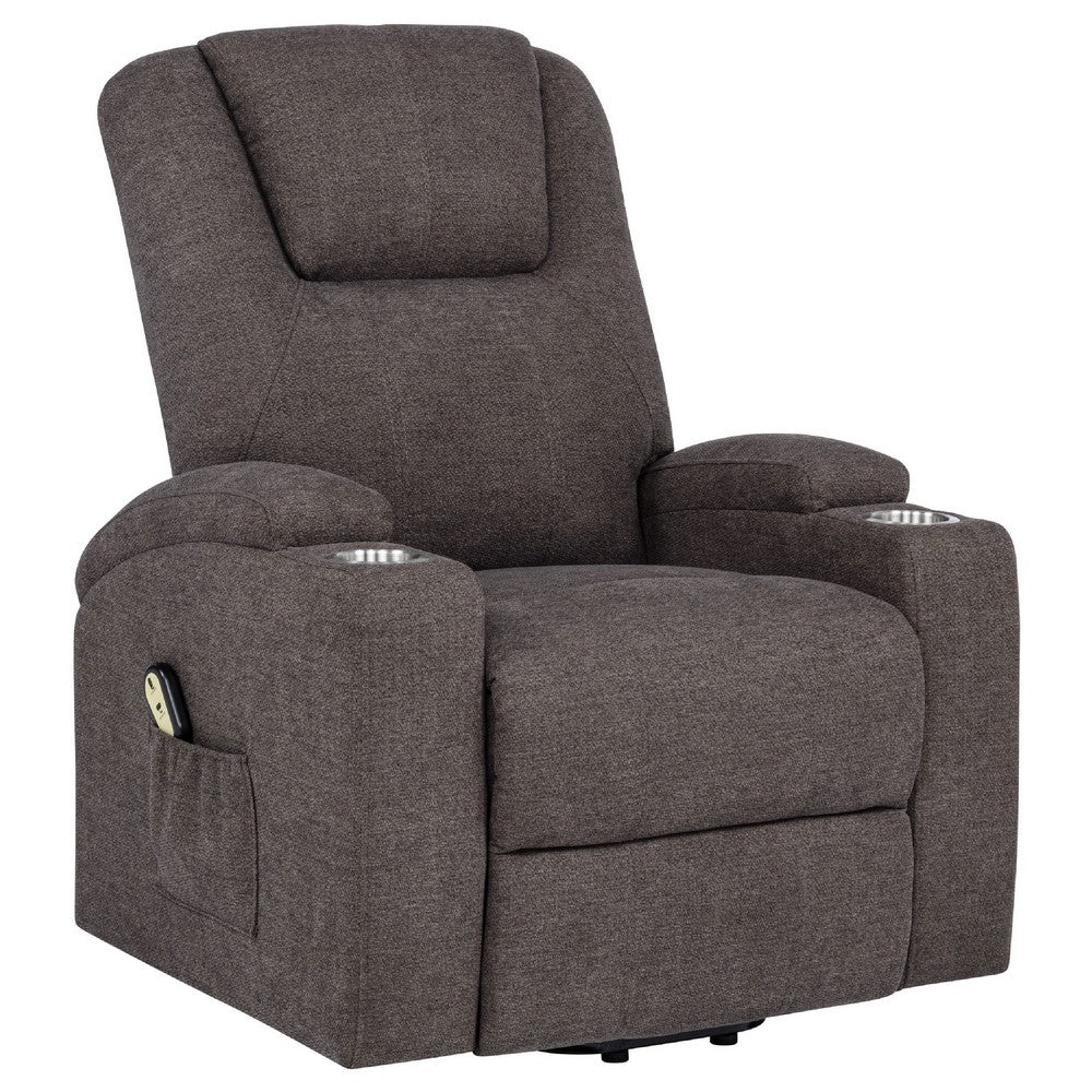 Louis Power Lift Massage Recliner Chair with Cup Holders | Brown Chenille