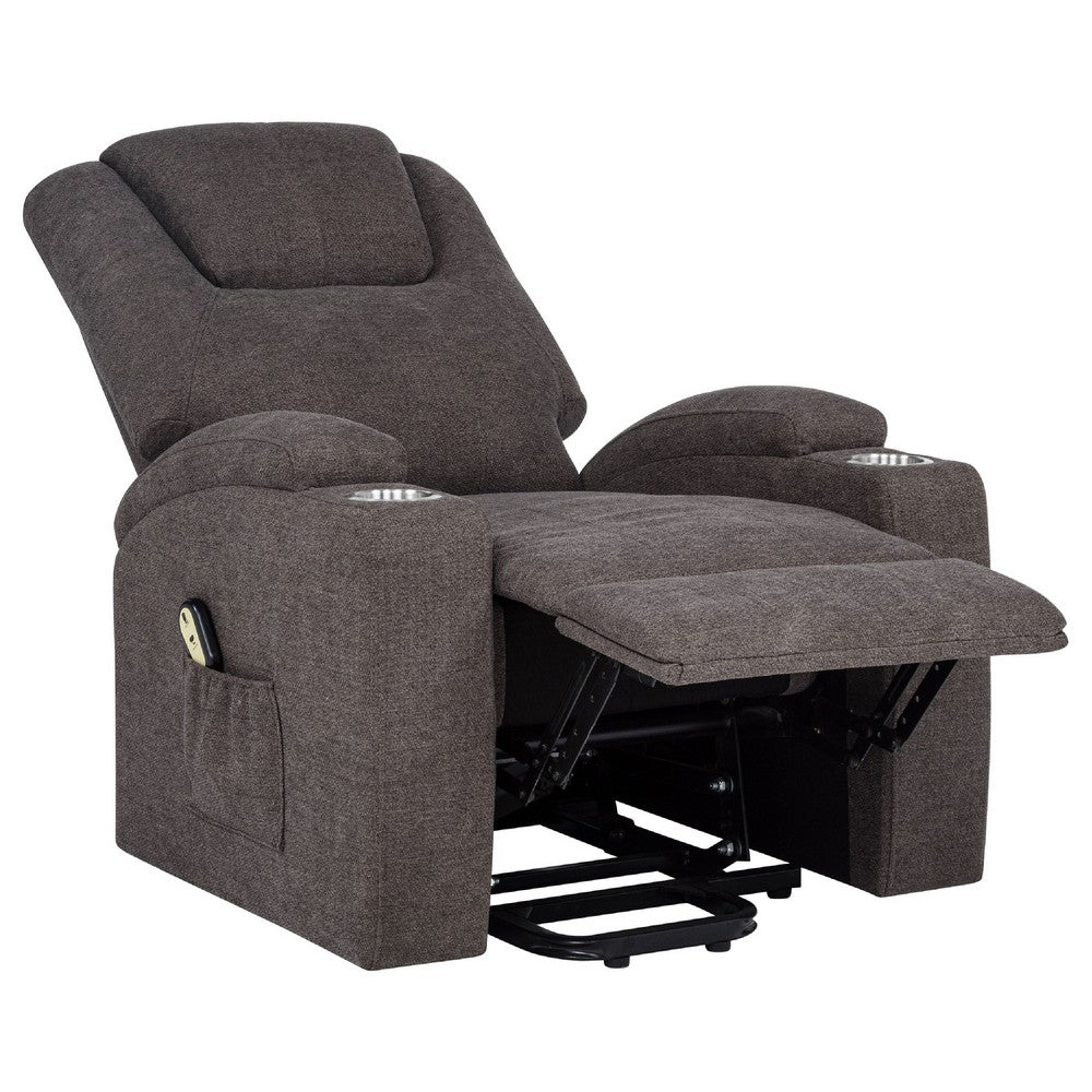 Louis Power Lift Massage Recliner Chair with Cup Holders | Brown Chenille