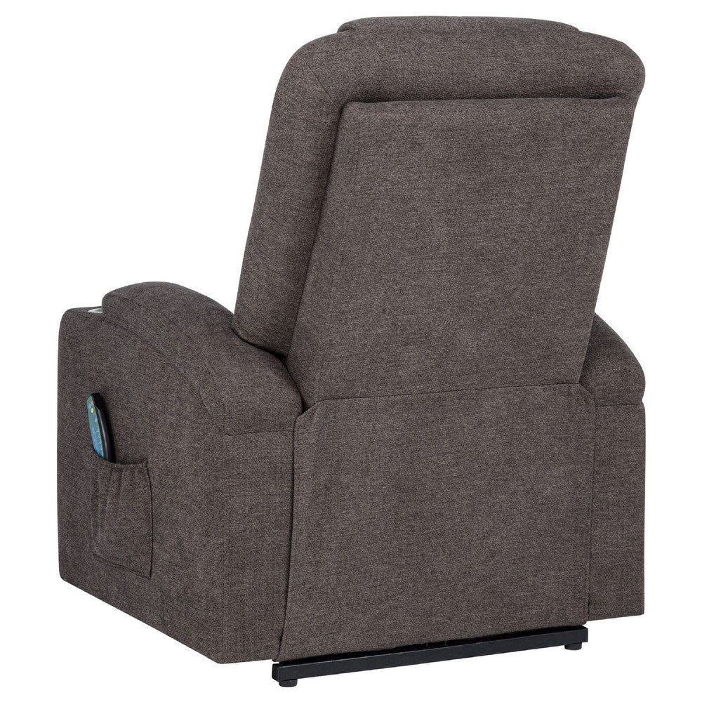 Louis Power Lift Massage Recliner Chair with Cup Holders | Brown Chenille