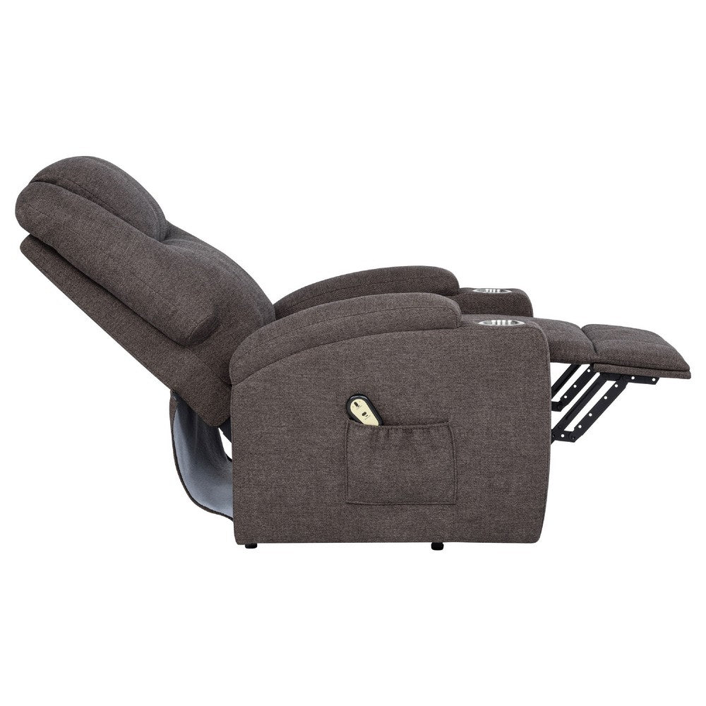 Louis Power Lift Massage Recliner Chair with Cup Holders | Brown Chenille