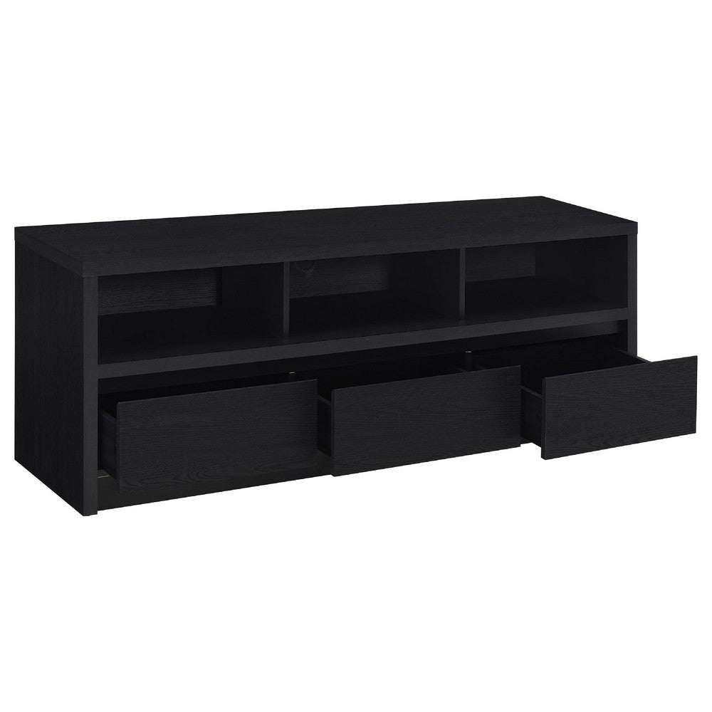 Rutvy TV St& Media Console with 3 Drawers | Open Shelves | Black Wood