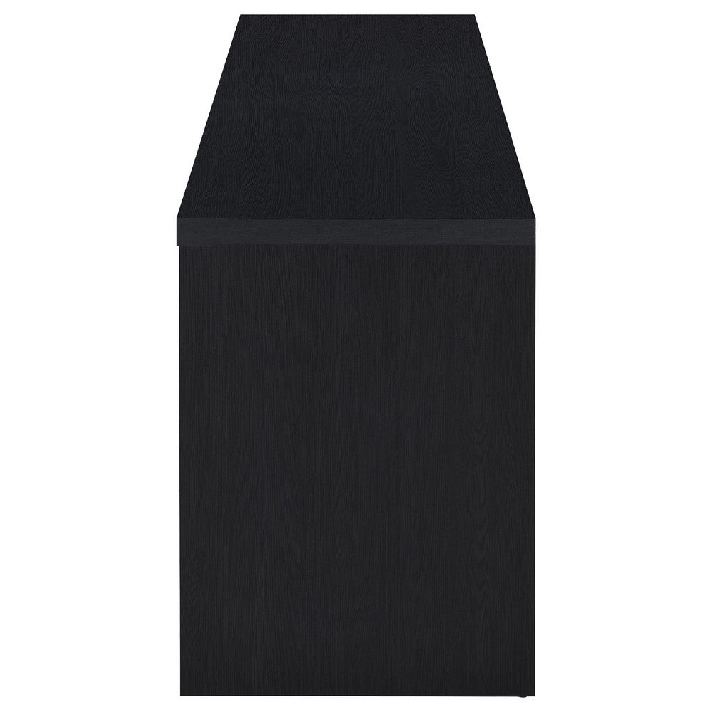 Rutvy TV St& Media Console with 3 Drawers | Open Shelves | Black Wood