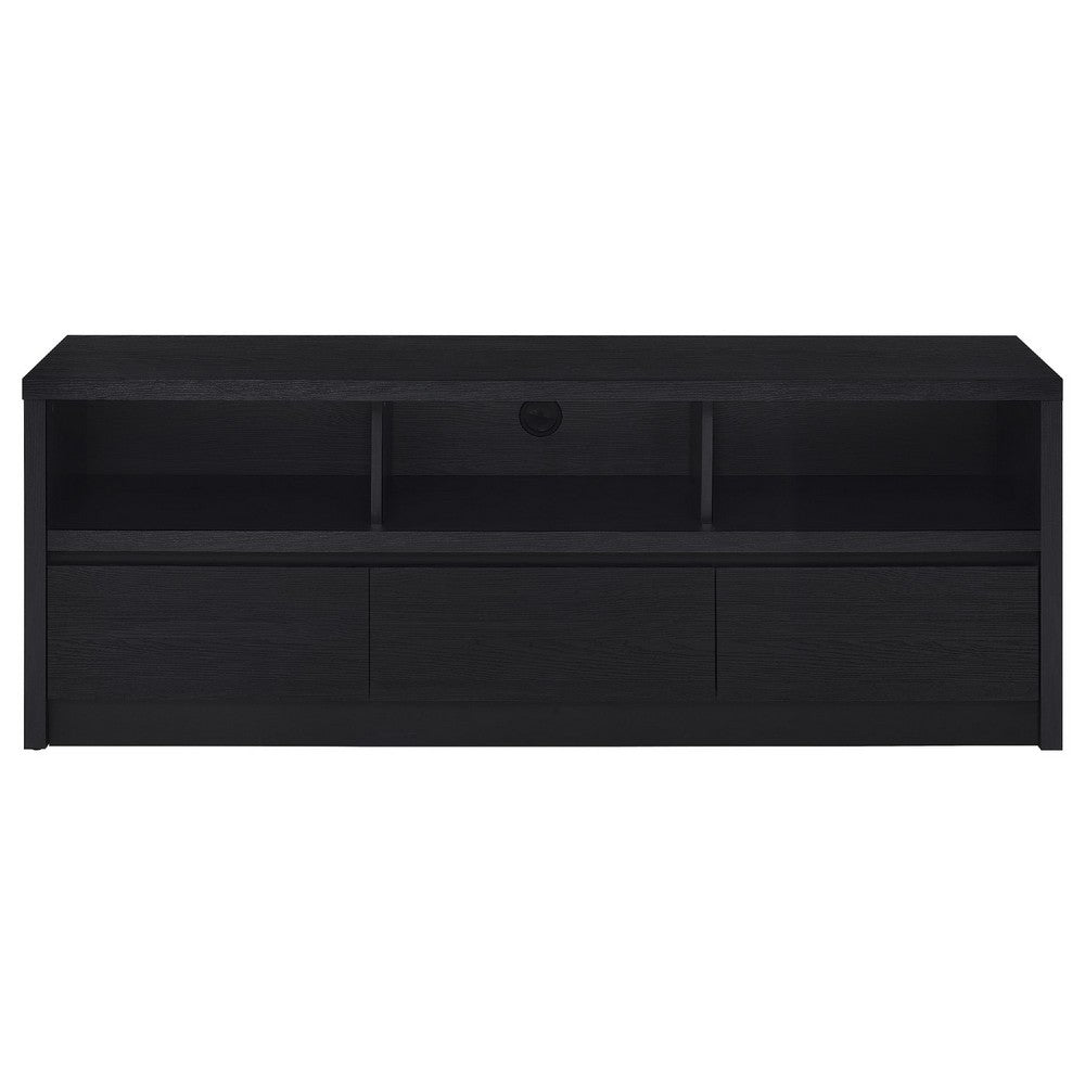 Rutvy TV St& Media Console with 3 Drawers | Open Shelves | Black Wood