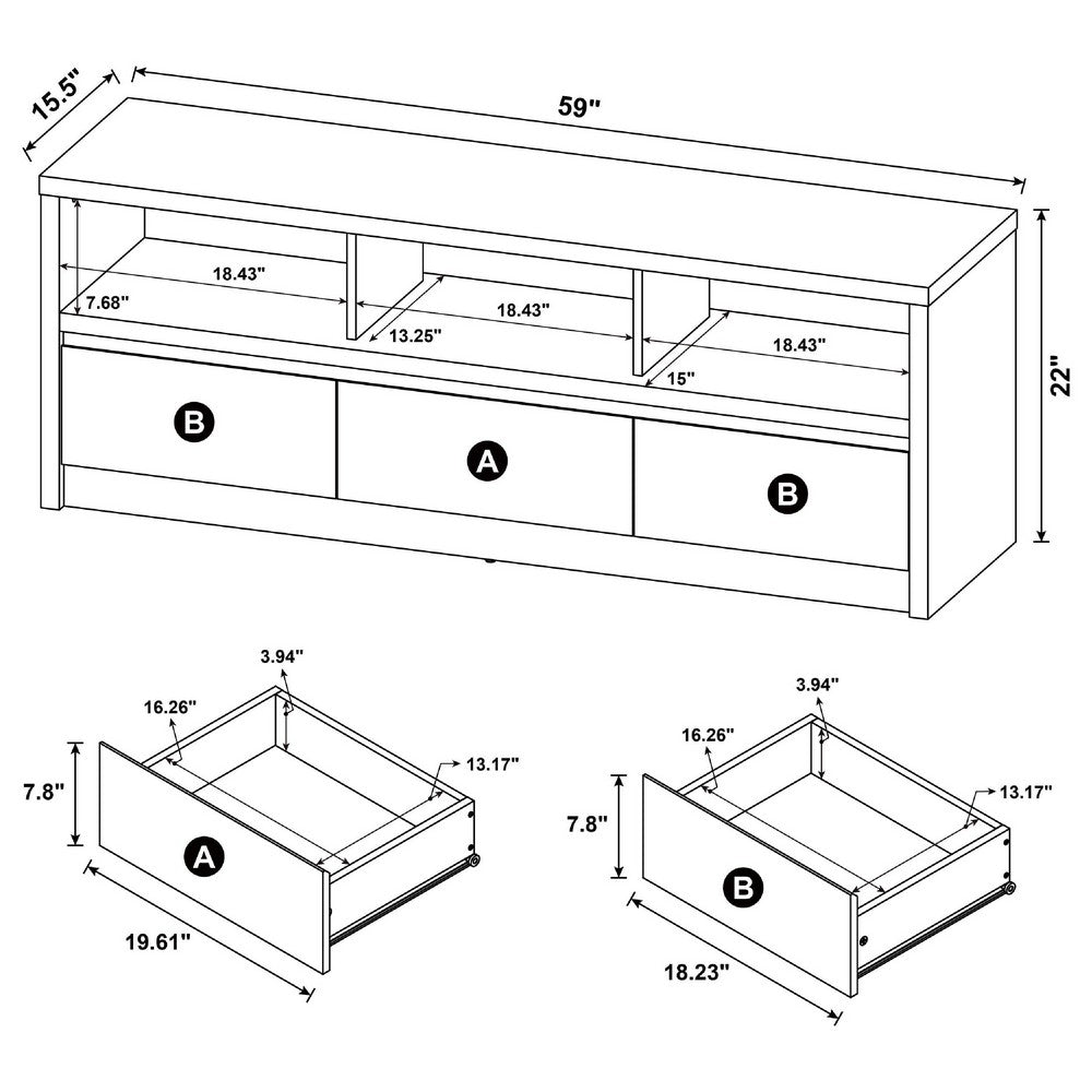 Rutvy TV St& Media Console with 3 Drawers | Open Shelves | Black Wood
