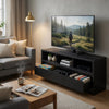 Rutvy TV St& Media Console with 3 Drawers | Open Shelves | Black Wood