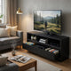 Rutvy TV St& Media Console with 3 Drawers | Open Shelves | Black Wood