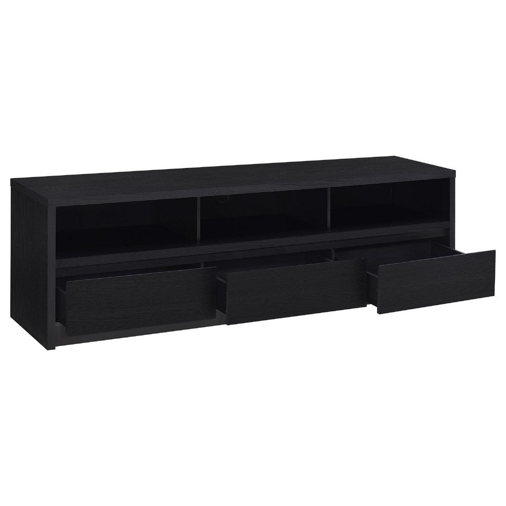 Rutvy TV St& Media Console with Open Shelves | Black Wood 78"