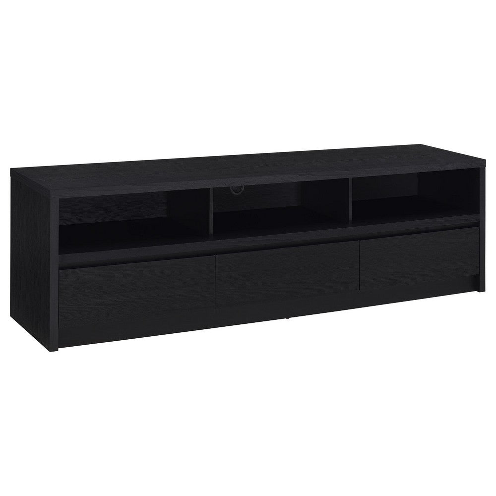 Rutvy TV St& Media Console with Open Shelves | Black Wood 78"