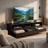 Rutvy TV St& Media Console with Open Shelves | Black Wood 78"