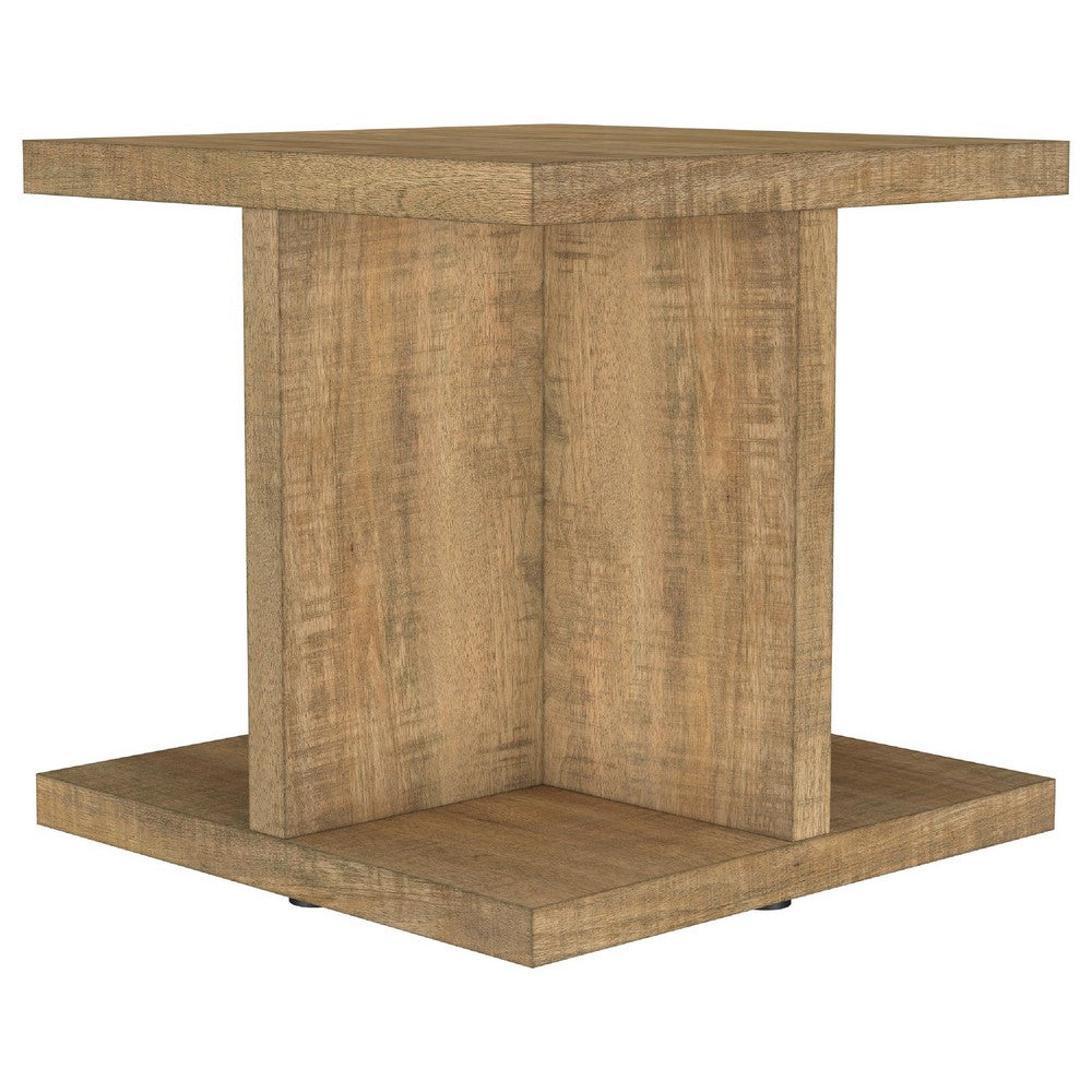 Chet Square End Table with Open Cube Base | Distressed Mango Wood 24"