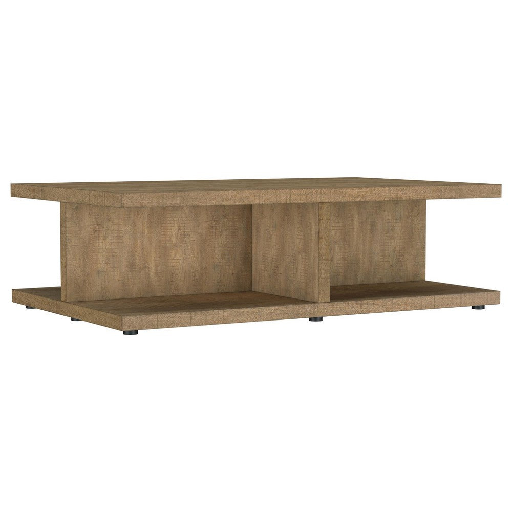 Chet Square Cocktail Coffee Table with Open Cube Base | Brown Wood 54"