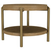 Fij Side End Table with Rattan Shelf | Brass Metal | Brown Wood 26"