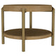 Fij Side End Table with Rattan Shelf | Brass Metal | Brown Wood 26"