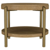 Fij Side End Table with Rattan Shelf | Brass Metal | Brown Wood 26"