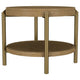 Fij Side End Table with Rattan Shelf | Brass Metal | Brown Wood 26"
