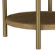 Fij Side End Table with Rattan Shelf | Brass Metal | Brown Wood 26"