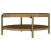 Fij Coffee Table | Natural Rattan Shelf | Brass Metal | Brown Wood 41"