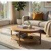 Fij Coffee Table | Natural Rattan Shelf | Brass Metal | Brown Wood 41"