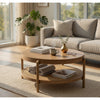 Fij Coffee Table | Natural Rattan Shelf | Brass Metal | Brown Wood 41"