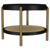 Fij Side End Table with Rattan Shelf | Brass Metal | Black Wood 26"